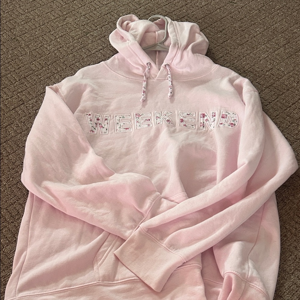 Ocean Drive Light Pink "Weekend" Hoodie with Floral Applique
